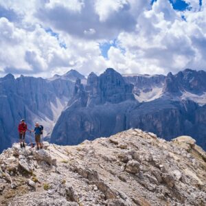 Sas Ciampac summit with views of the Sella Massif