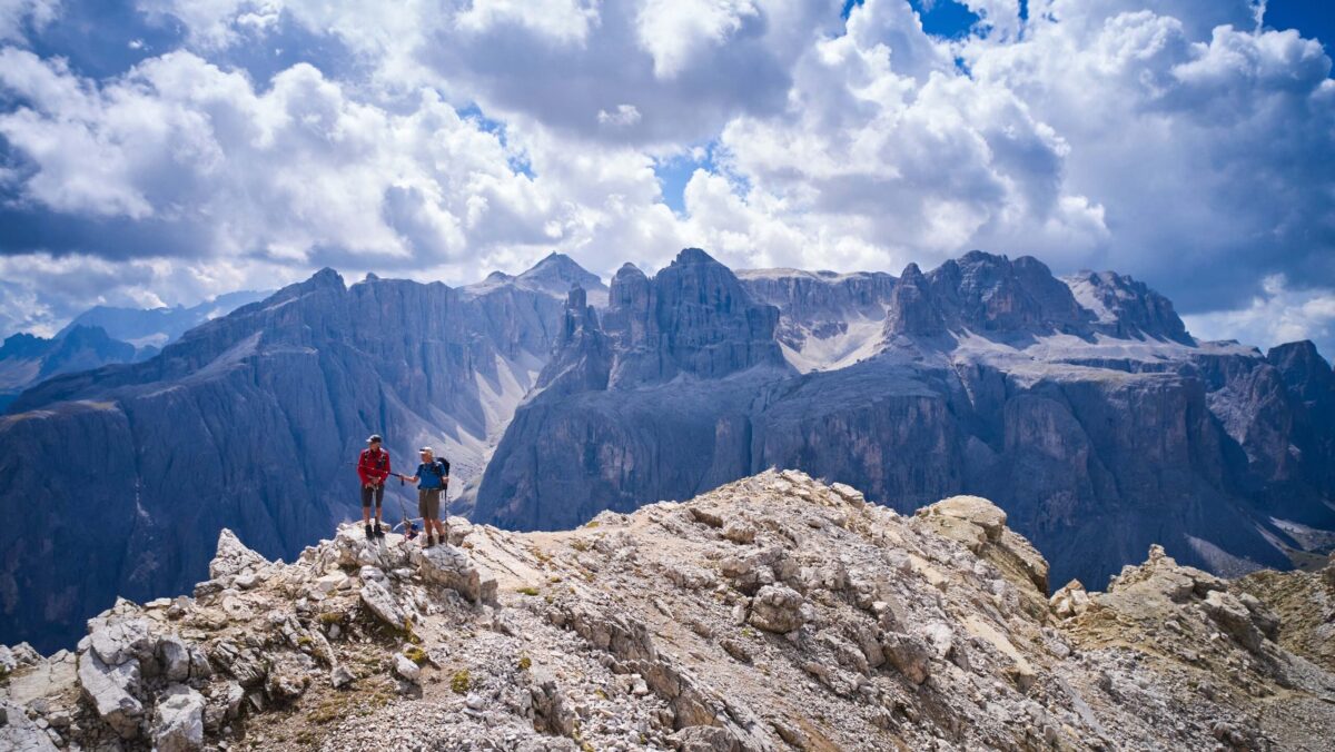 Sas Ciampac summit with views of the Sella Massif