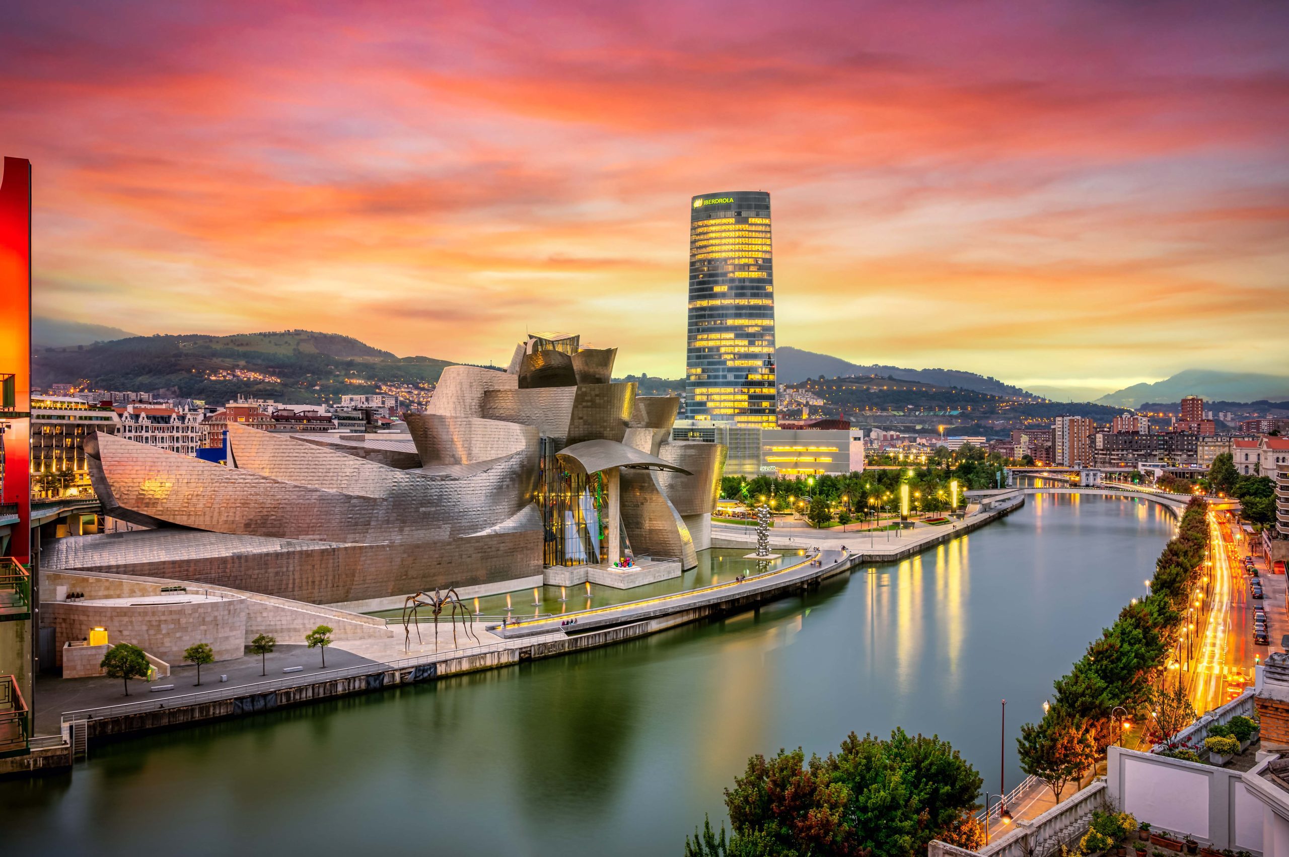 Cityscape of Bilbao at sunset, Spain