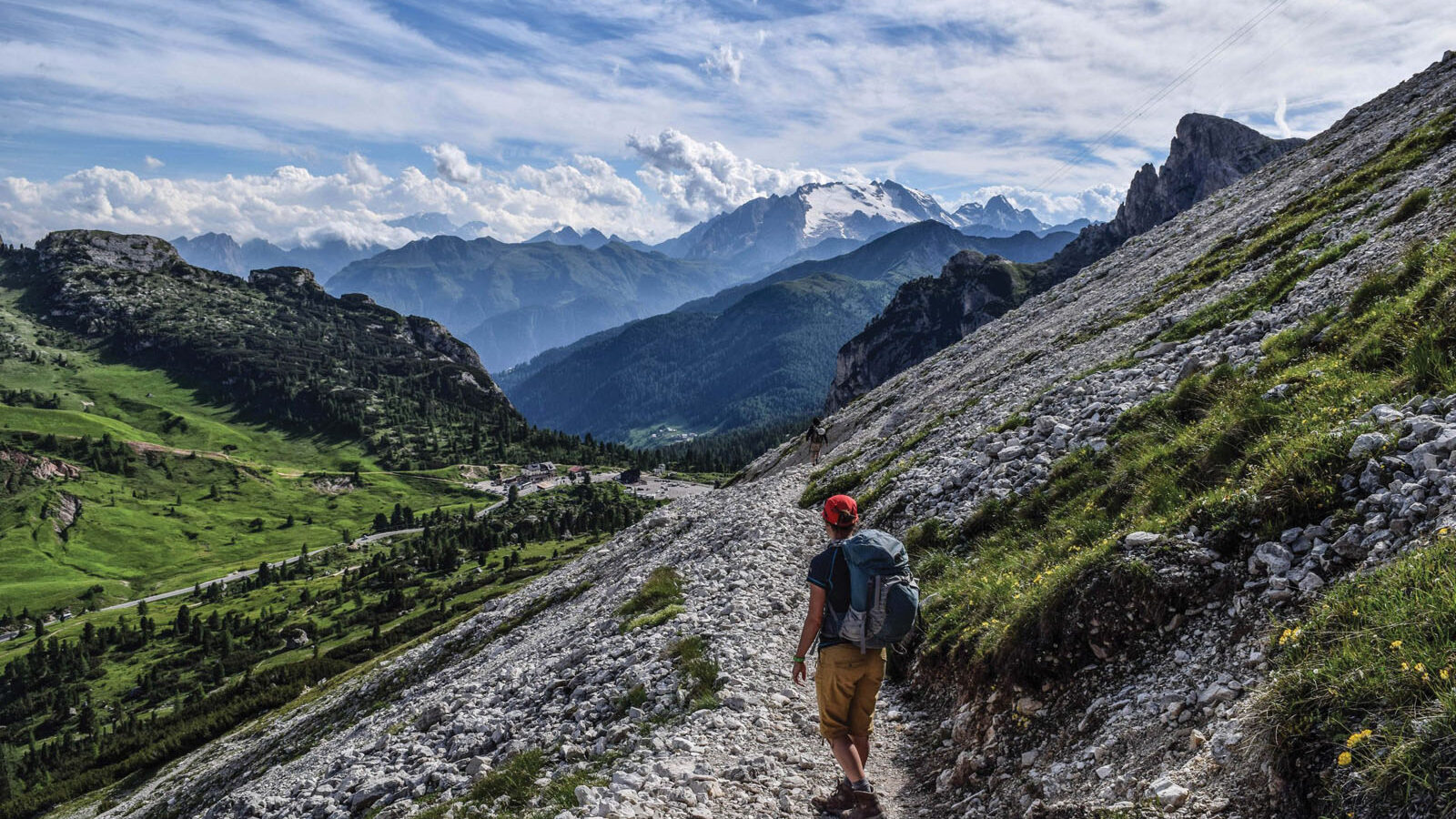 Hiking in the Italian Dolomites views of the Marmolada