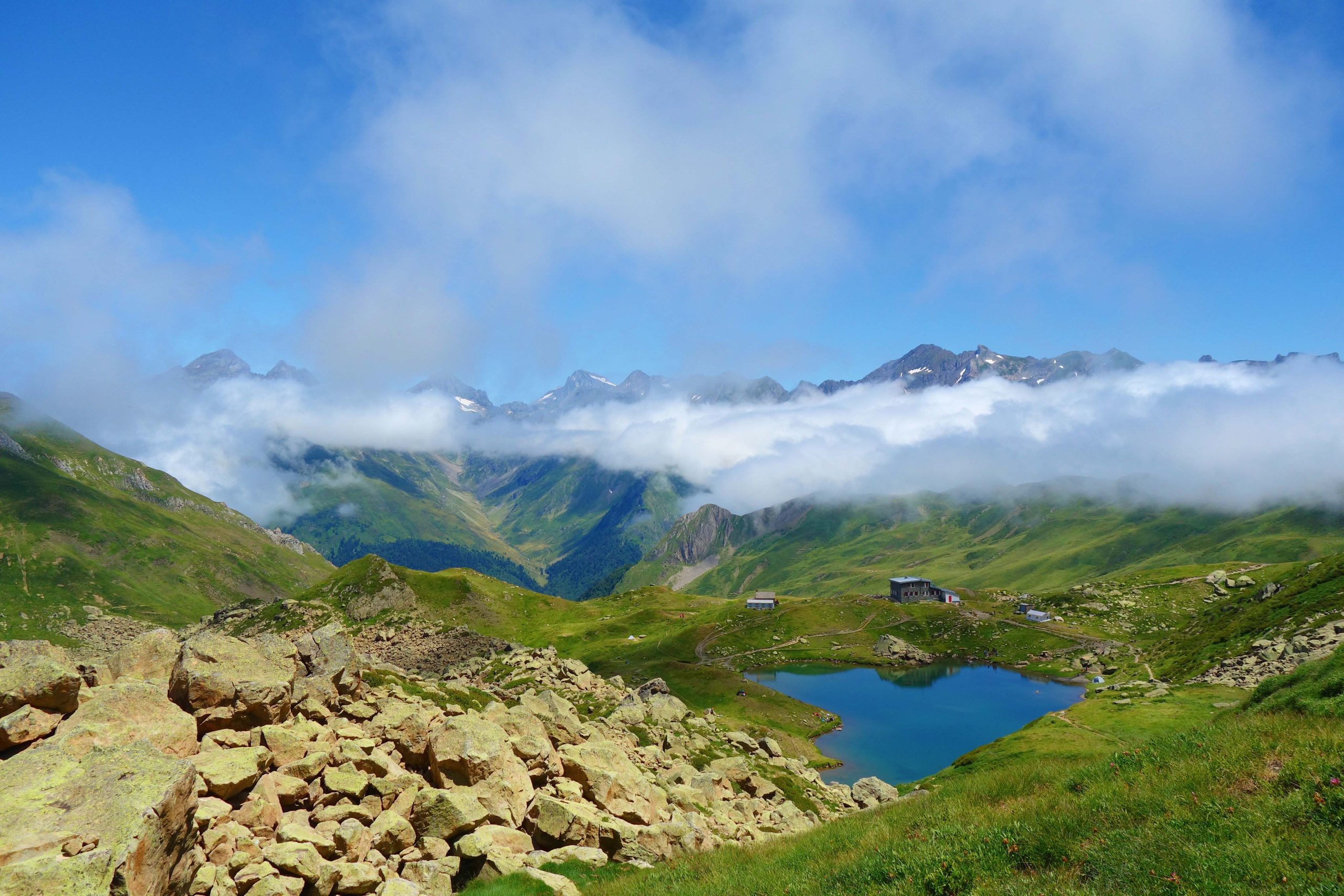 Ossau valley view from Peyreget peak in Pyrenees, France