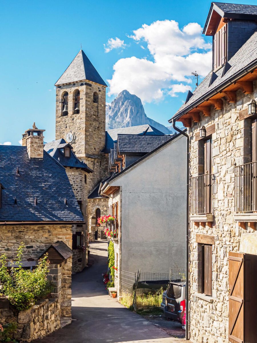 View of the town of Lanuza in the Pyrenees of Aragon in Spain