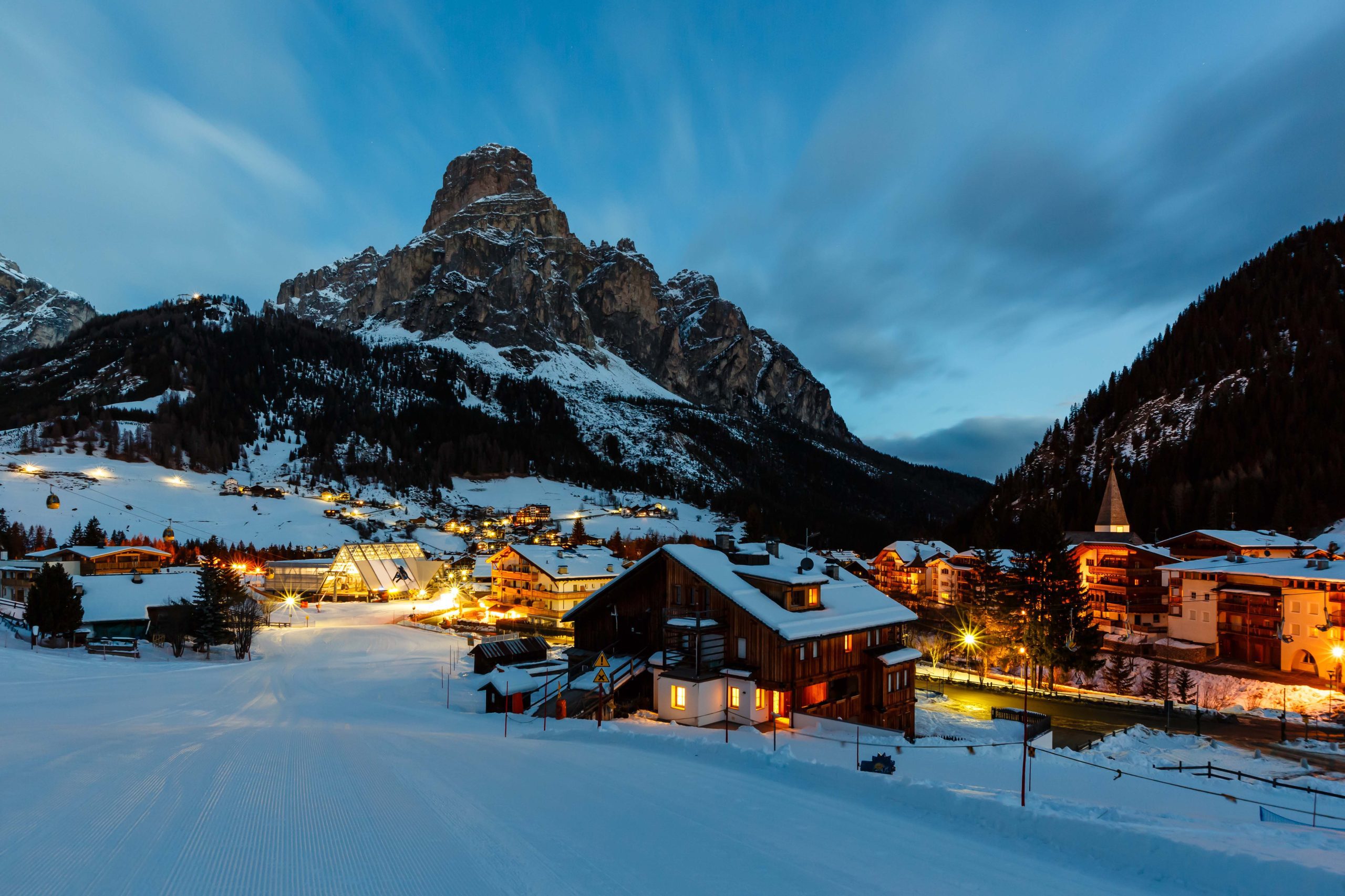 The ski resort of Corvara, Alta Badia in the Dolomites Alps