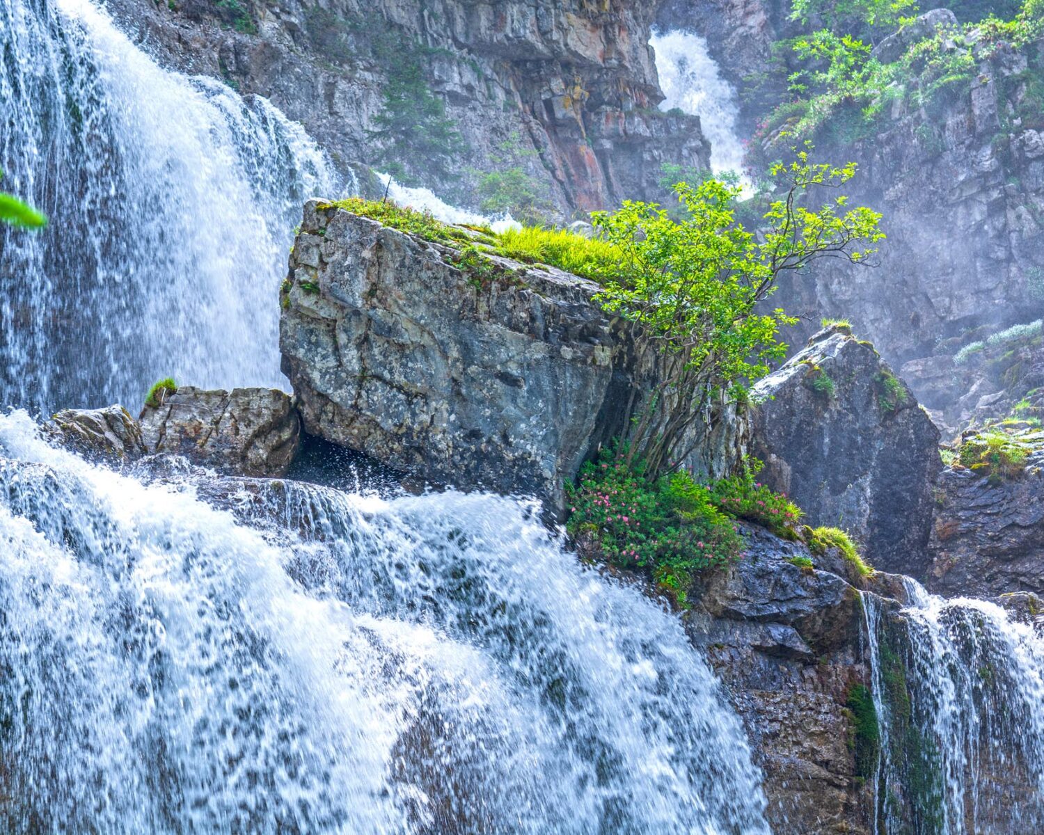 Waterfall in Italian Alps, Vallesinella Half Falls, Dolomites Brenta