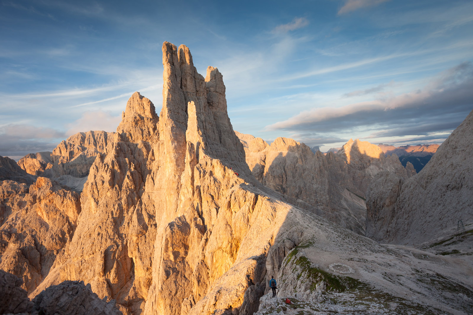 Sunset over the Vajolet towers in Dolomites