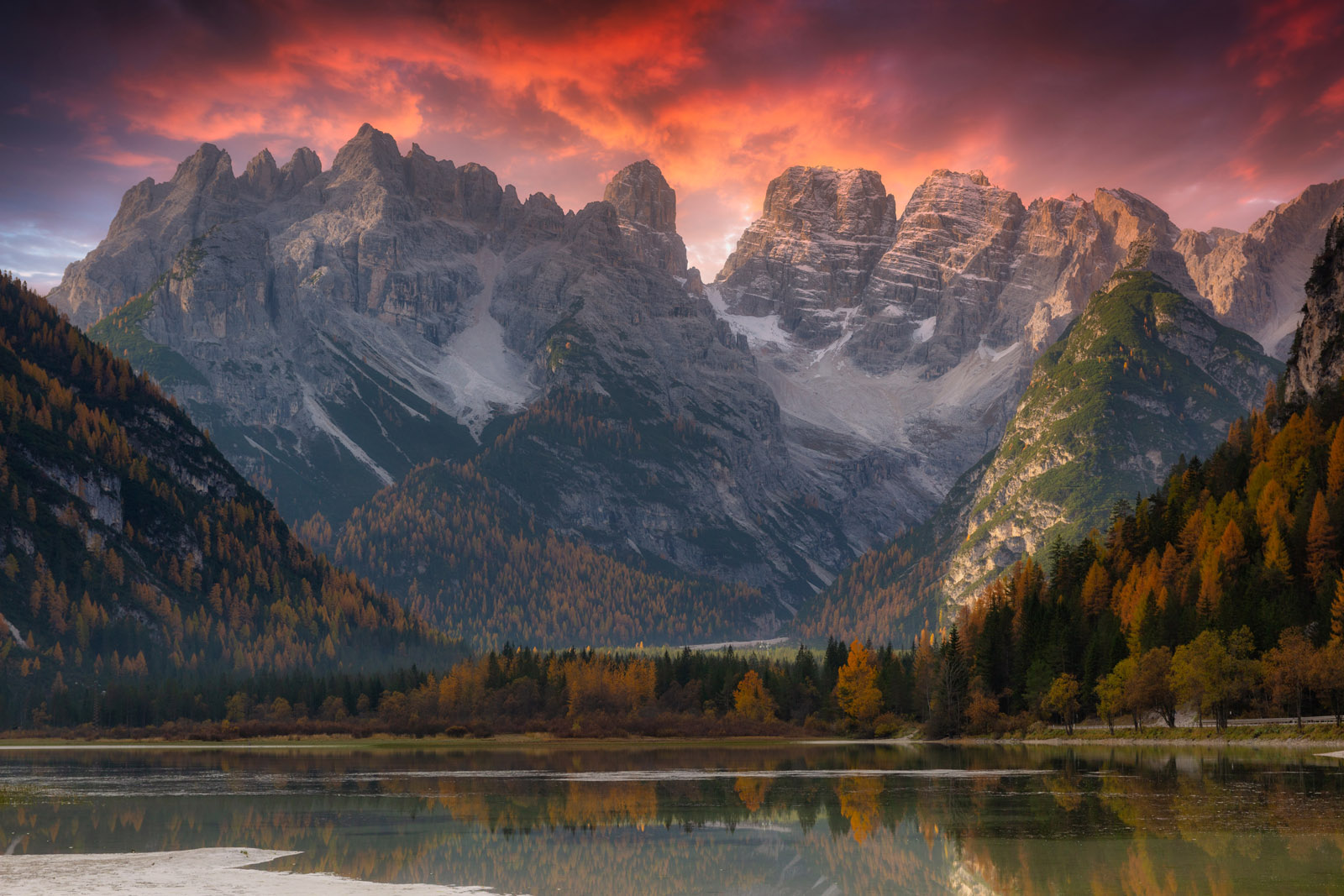 Monte Cristallo Mountains in Dolomites at sunrise, South Tyrol.