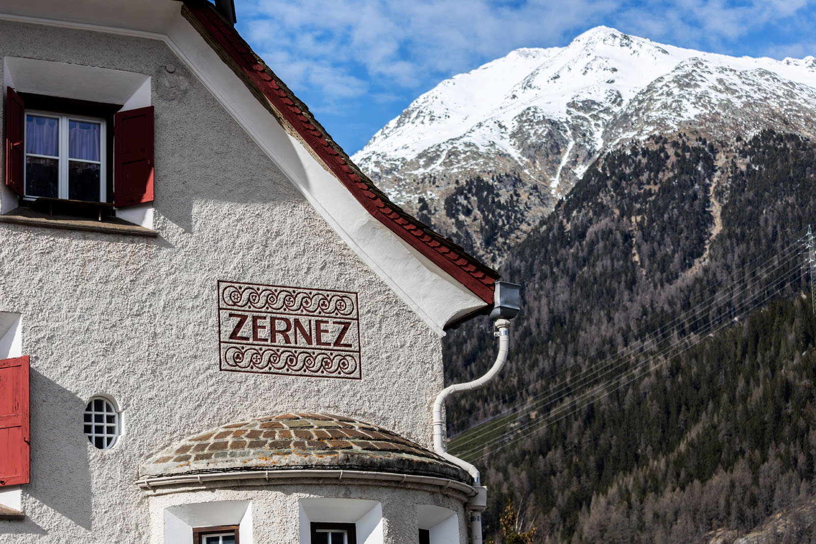 swiss mountain town zernez sign