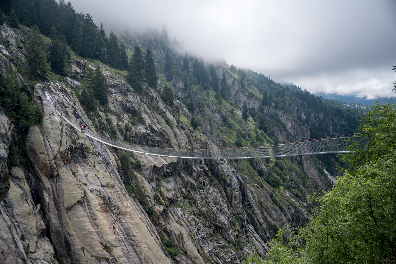 impressive Aspi-Titter suspension bridge between Bellwald and Fi