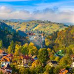 Panoramic view over Dracula medieval Castle Bran in autumn seaso