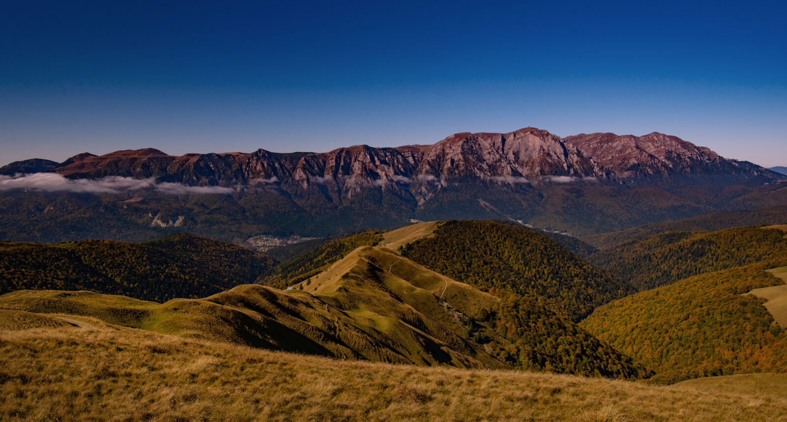 Bucegi mountains scene view from baiului mountains in Romania. G