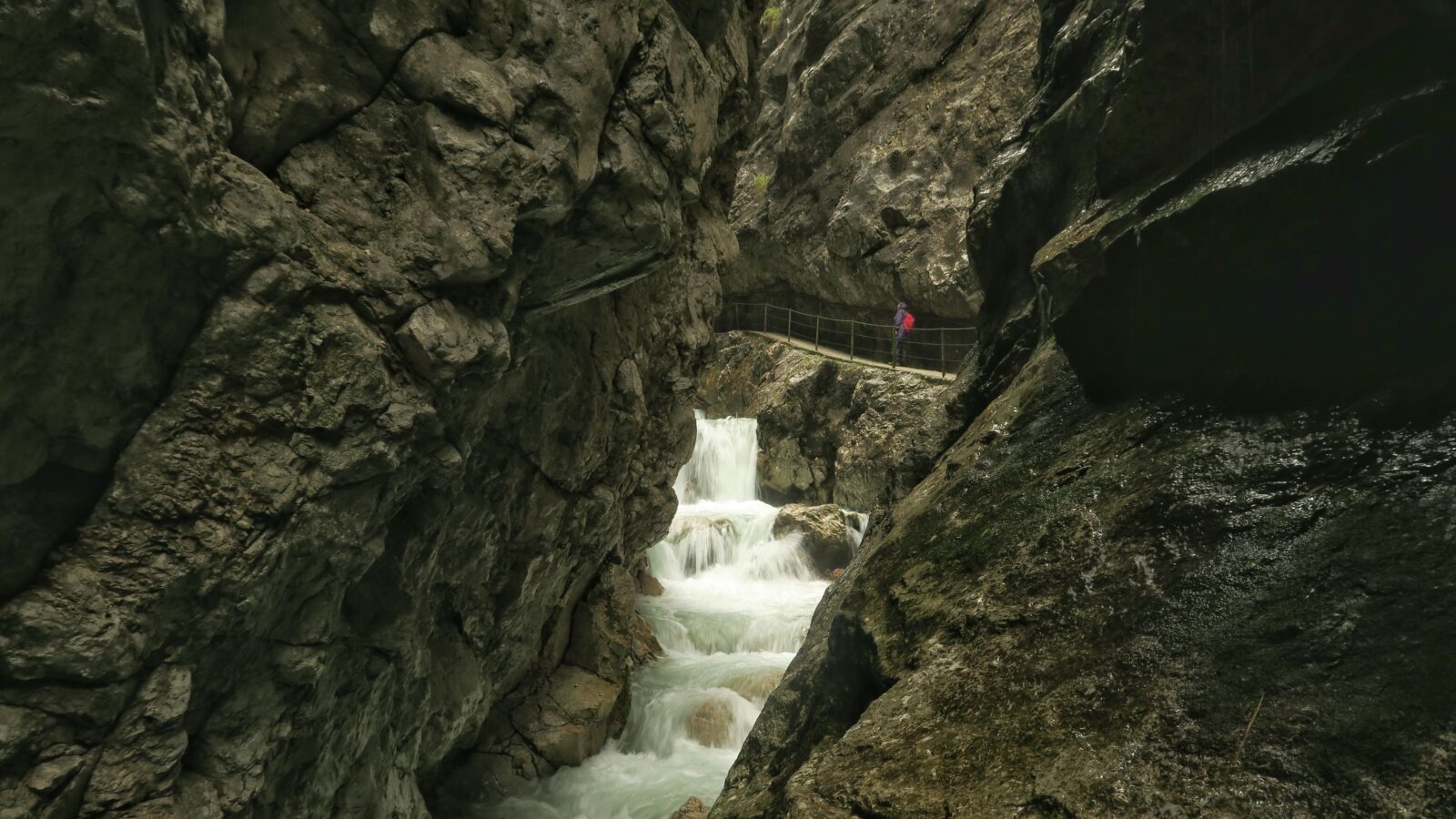 The Hollentalklamm (hell valley) - Helen on path through slit