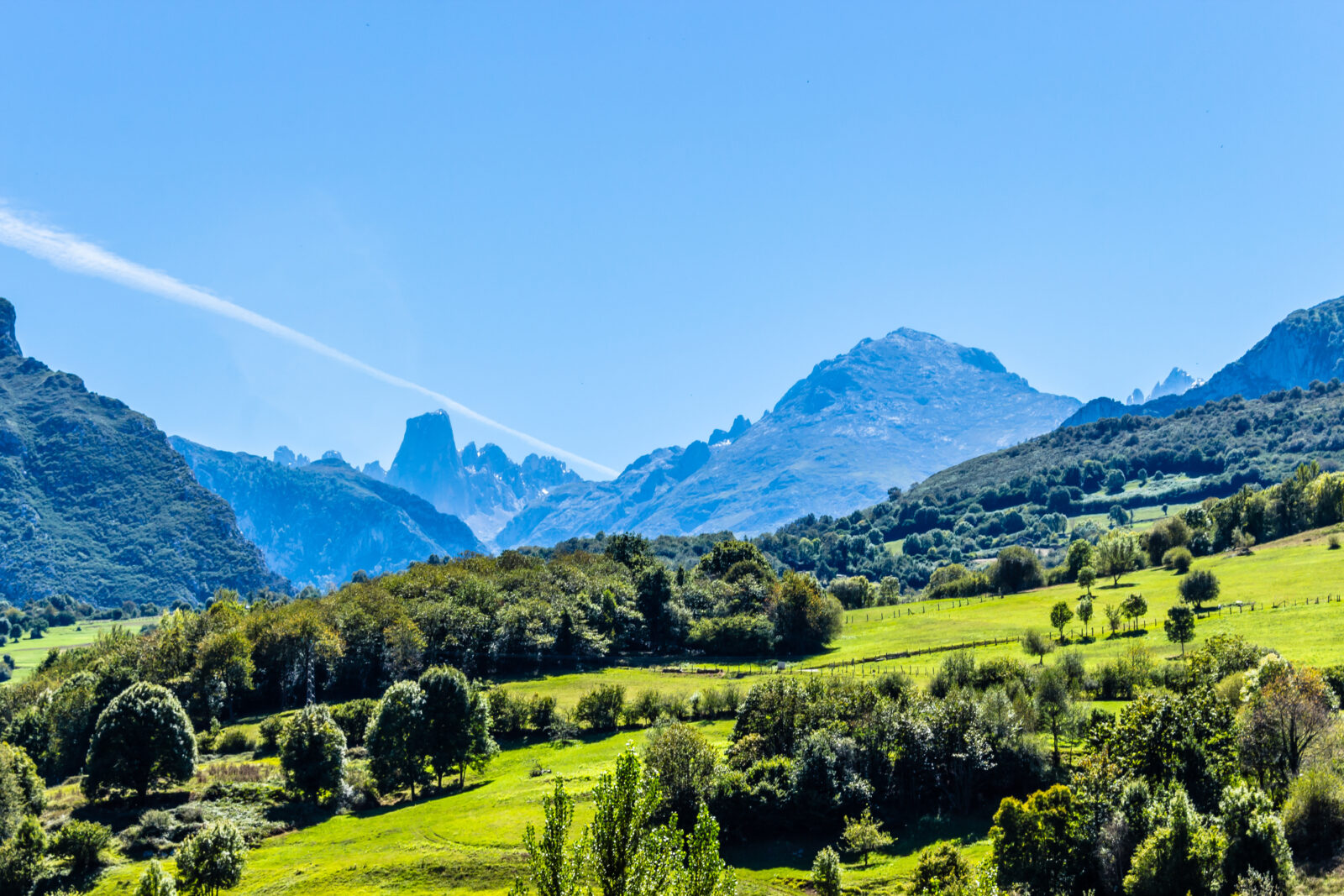 The Naranjo de Bulnes, known as Picu Urriellu, viewed from Las Arenas in Cabrales, Picos de Europa National Park in Asturias, Spain.